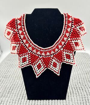 Handcrafted Traditional Ukrainian Beaded Necklace BoHo Folk Art Sylyanka Bib